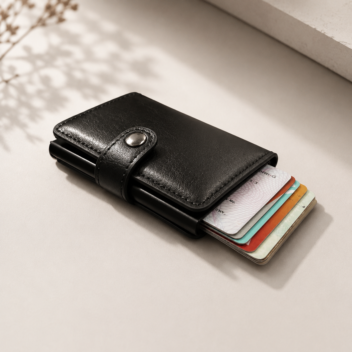 Sleekfolio-Strap RFID Card holder-Black PU leather