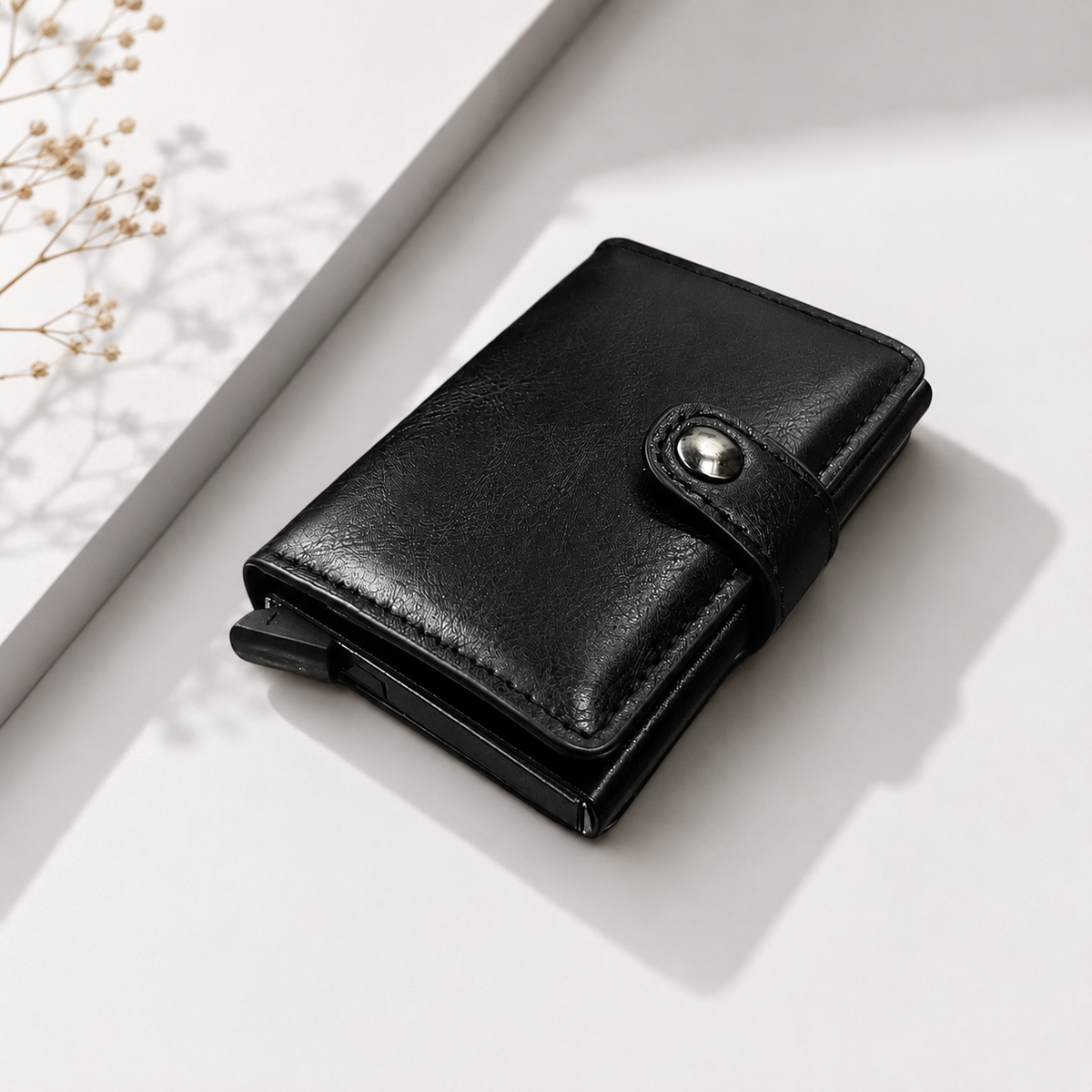 Sleekfolio-Strap RFID Card holder-Black PU leather