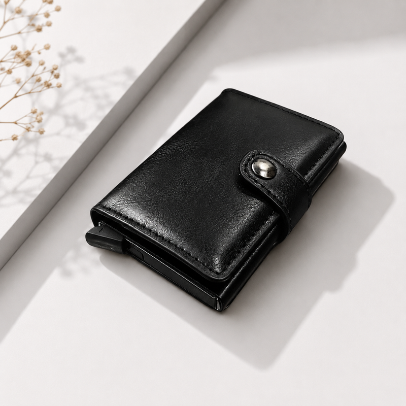 Sleekfolio-Strap RFID Card holder-Black PU leather