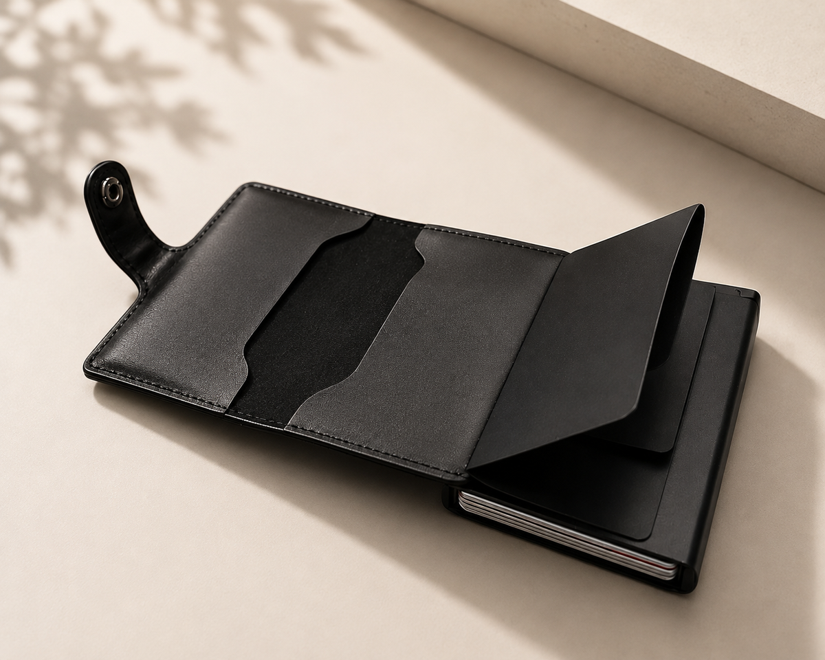 Sleekfolio-Strap RFID Card holder-Black PU leather