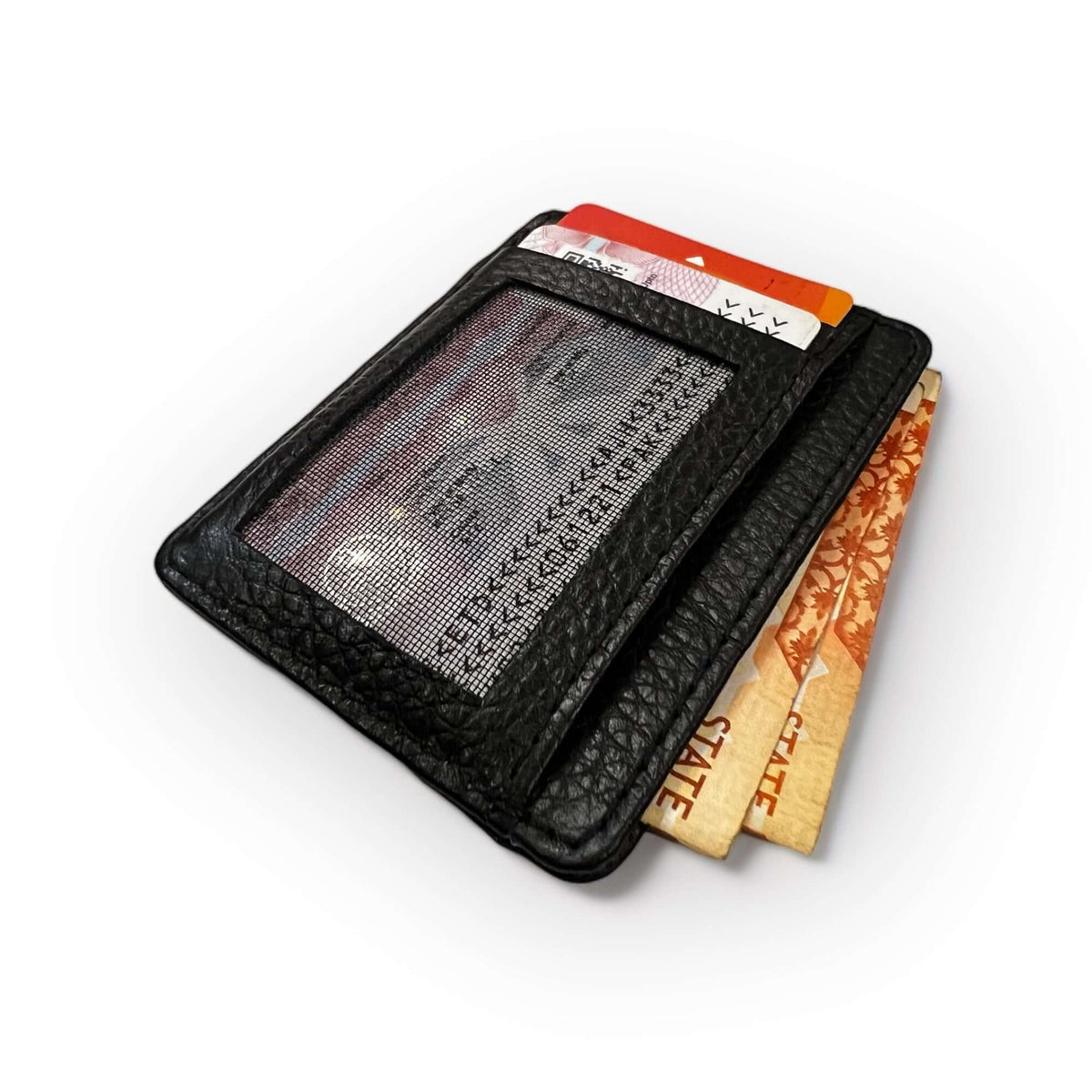 Noir Minimalist Leather Card Holder | 100 % Cow Leather | Cash Filled View | 7 Card Slots | 1 Cash Pocket
