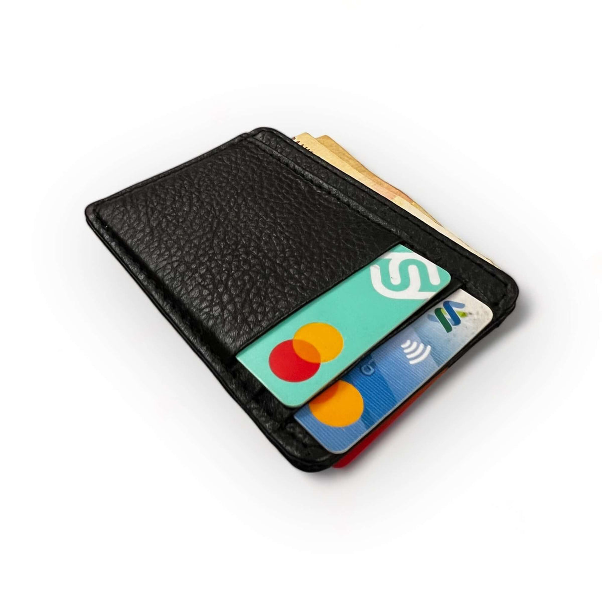 Noir Minimalist Leather Card Holder | 100 % Cow Leather | Cards Filled View | 7 Card Slots | 1 Cash Pocket