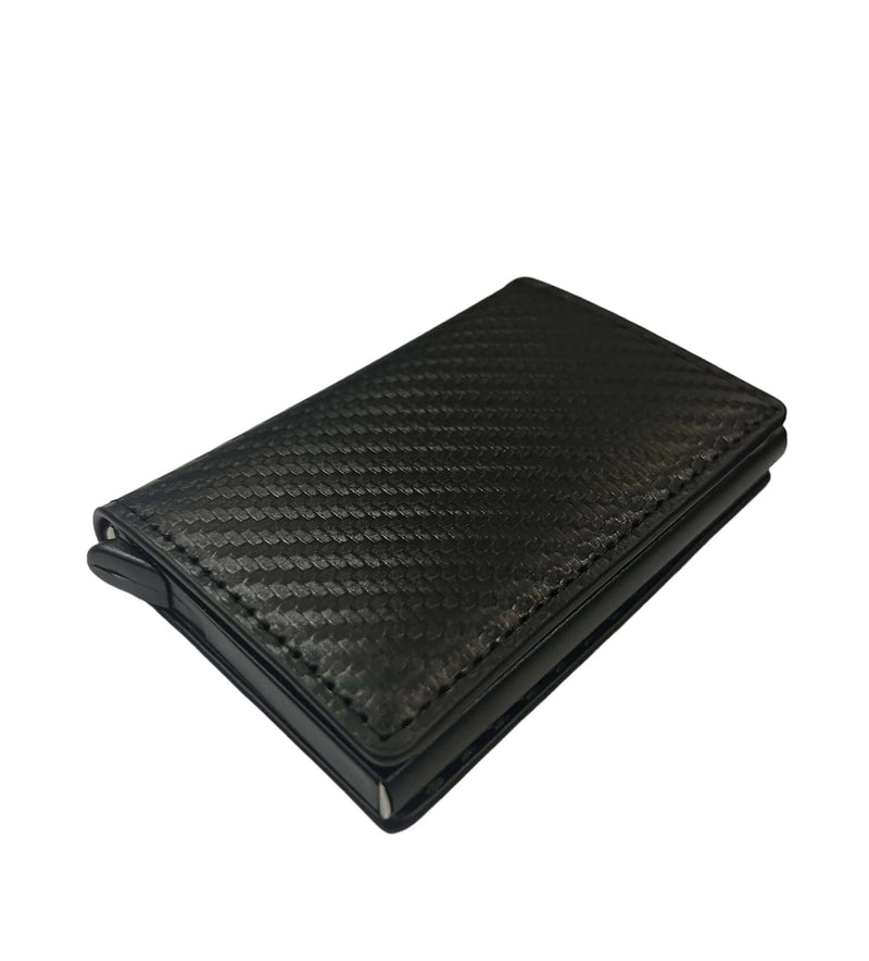 Sleekfolio RFID Carbon Fiber Edition | PU Leather Pop up Cardholder & Wallet | Black Color | Upto 8 Cards Capacity | Upto 5 Bank Notes