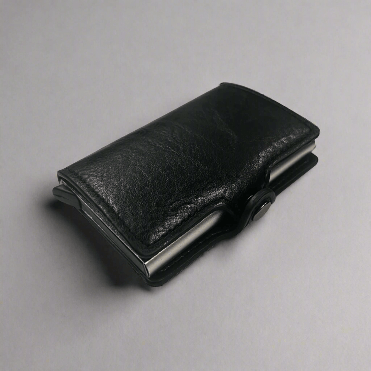 Sleekfolio RFID - Button Card holder & Wallet | PU Leather Pop up Card Holder & Wallet | Black Color | Side Button Closure | Upto 8 Cards | Upto 5 Bank Notes