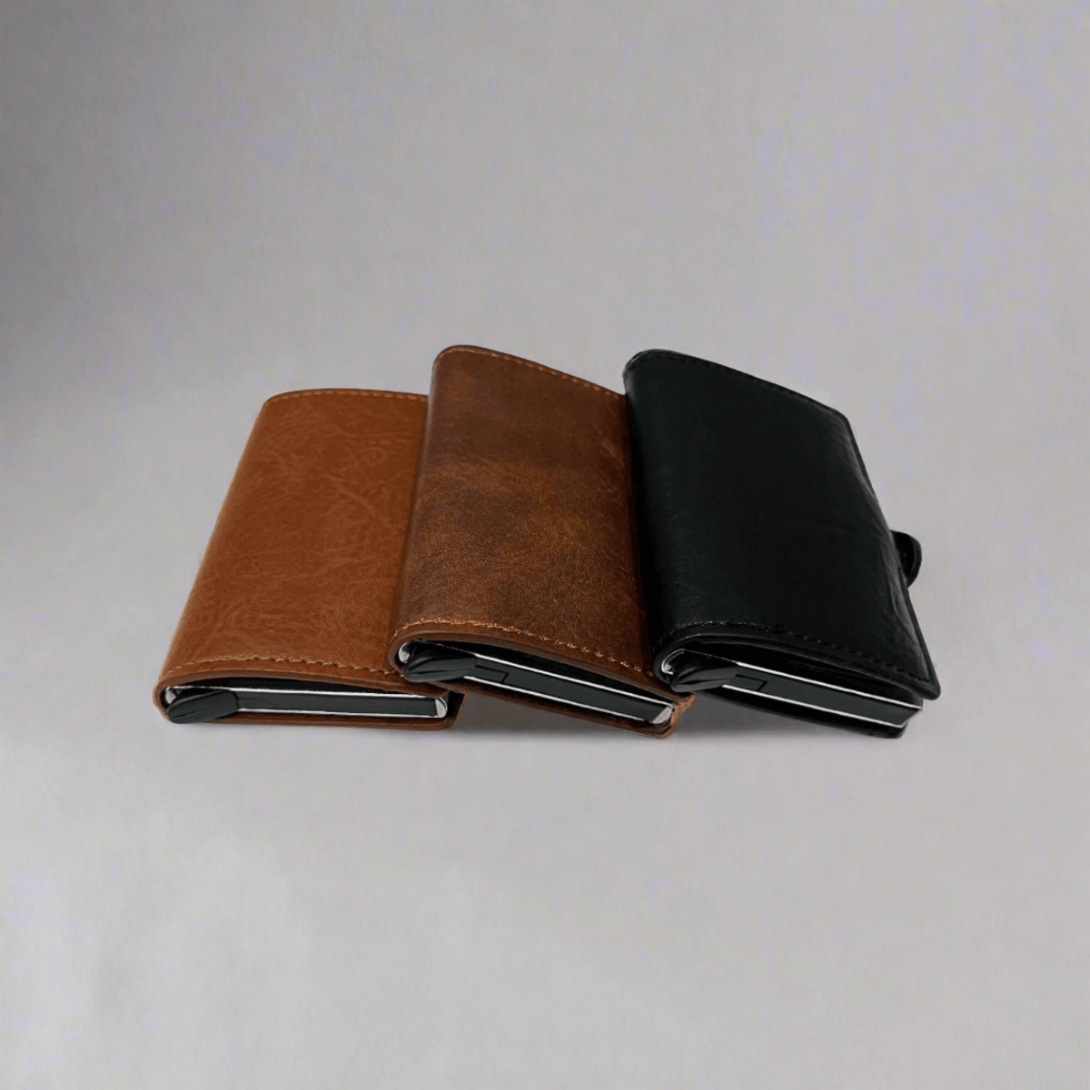 Sleekfolio RFID - Button Card holder & Wallet | PU Leather Pop up Card Holder & Wallet | All 3 Colors | Side Button Closure | Upto 8 Cards | Upto 5 Bank Notes