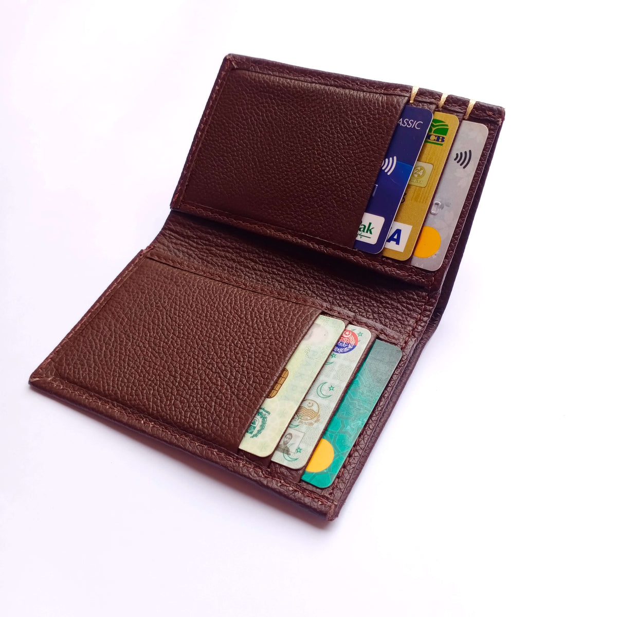 Fusin Upright Leather Wallet | Cow Leather | Real Time Inside View Brown | 6 Card Slots | 1 Cash Pocket | 2 Inner Pockets