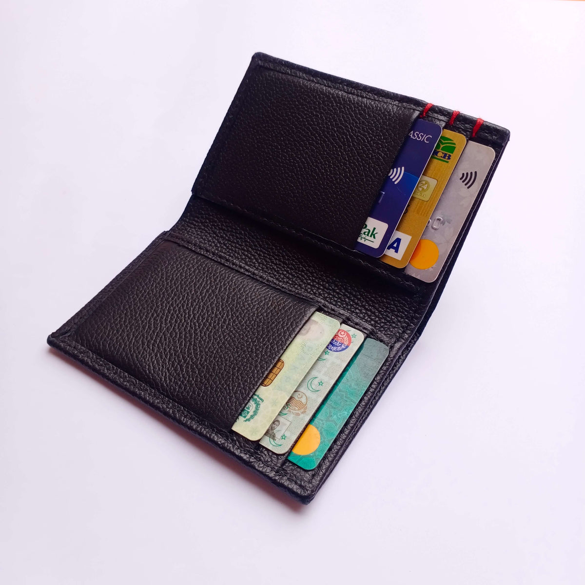 Fusin Upright Leather Wallet | Cow Leather | Real Time Inside View Black | 6 Card Slots | 1 Cash Pocket | 2 Inner Pockets
